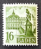 *ABART* Französische Zone Baden-Mi 6 ** (1947) Punkt n. Sta.