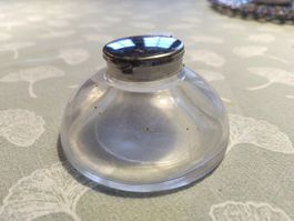 Tintenfass Glas mit Metalldeckel gebrauchter Zustand