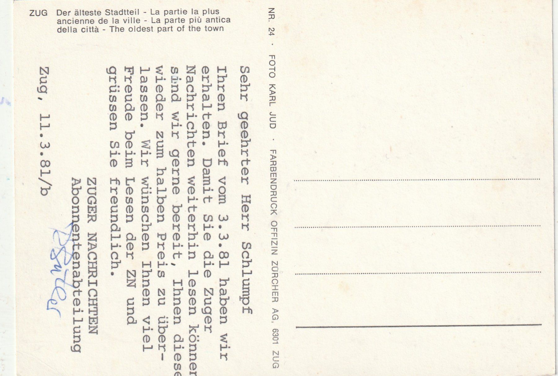 Cartoline postali: Zug Aelteste Stadtreil – Usato da Lumbrein venduto da made02 1