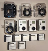 3x GoPro HD Hero (1. Gen) Set, 4 Gehäuse, 7 Akkus, Zubehör