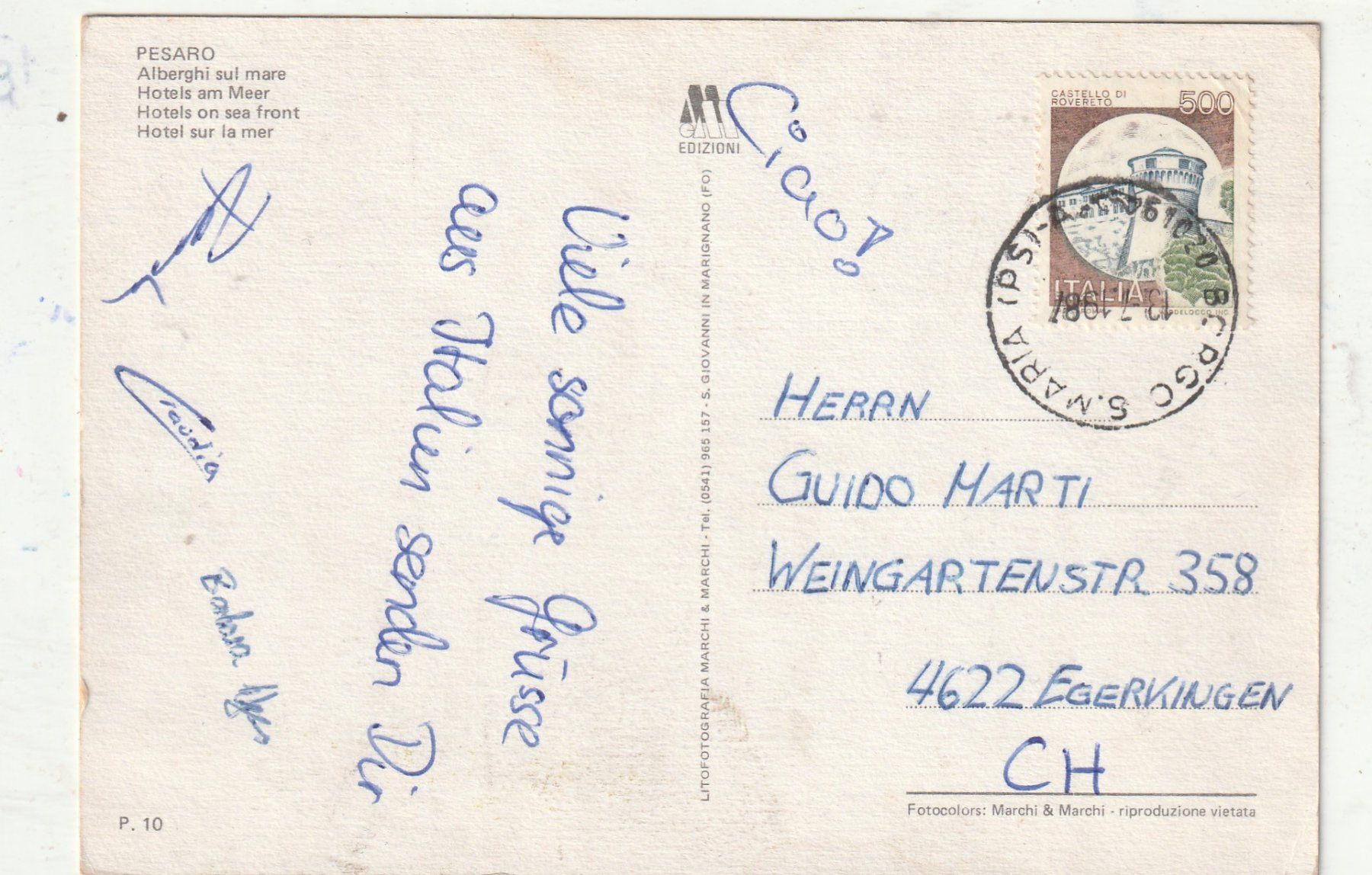 Cartes postales: Pesaro Strand – D'occasion à Lumbrein par made02 1