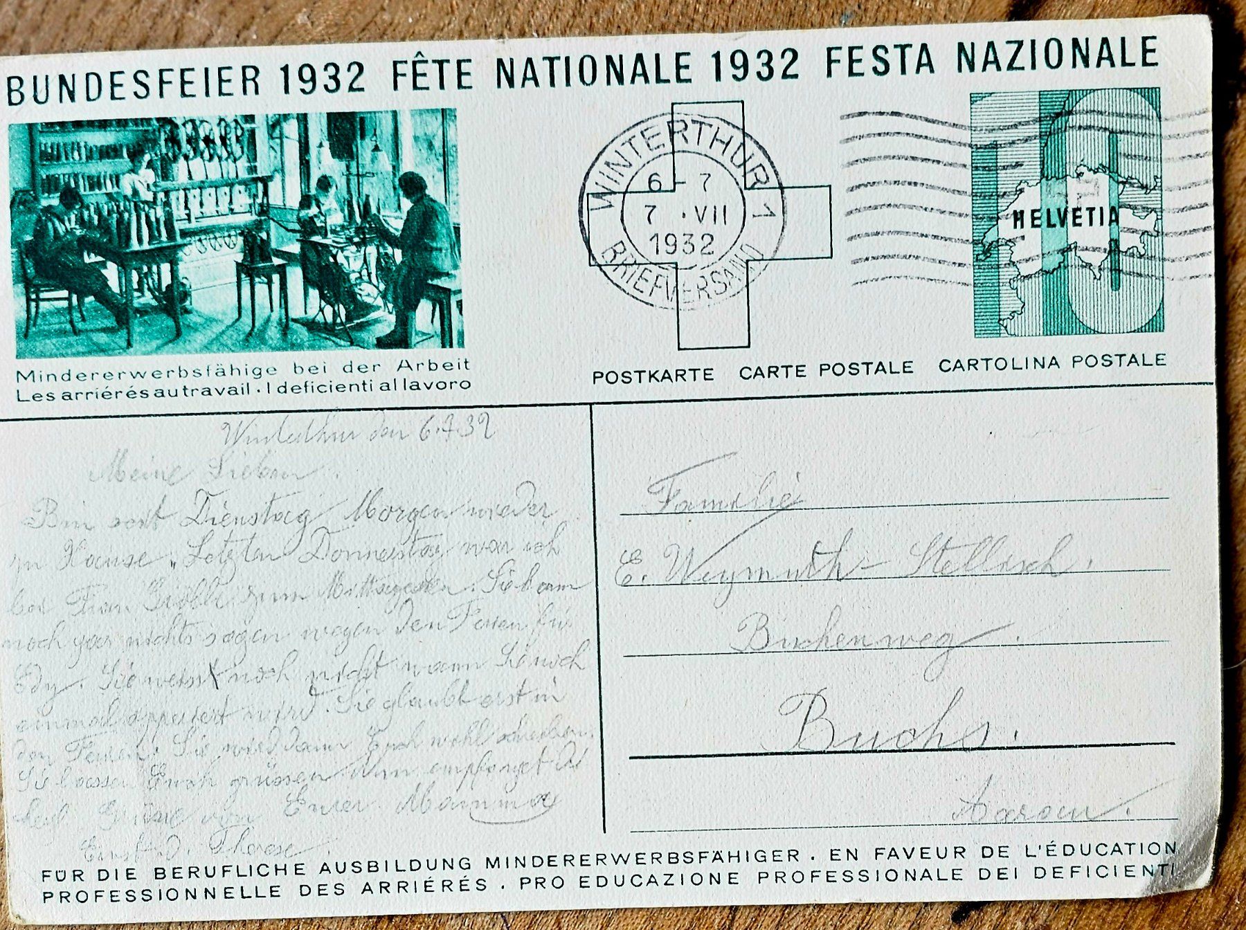Tutti i francobolli: Bundesfeierkarte 1932 – Usato da Les Valettes venduto da Nuba1 1