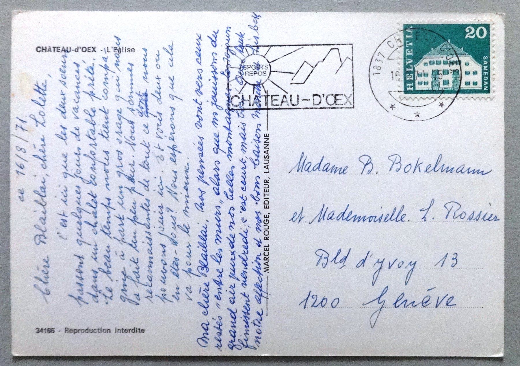 Cartes postales: Château-d' Oex - L' Eglise – Défectueux à Fétigny par Billy2miny 1