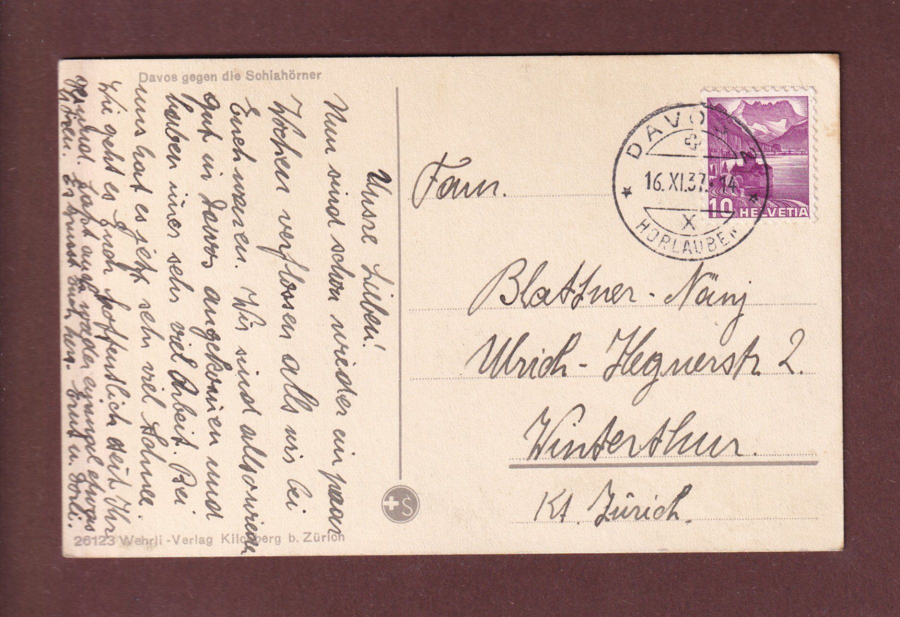 Cartoline postali: DAVOS - Schiahörner - 1937 – Usato da Pully venduto da nicecards-shop 1