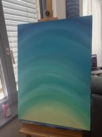 Abstract Acrylic Painting Blue Green Gradient  Art 50x70