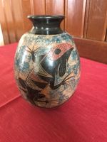 Blumenvase handmade mit Eidechsen, bemalt (Honduras) neu