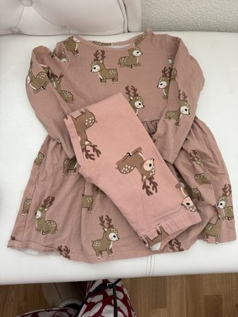 H&M Girls Deer Dress & Leggings Set Size 4-6 Years Cute!
