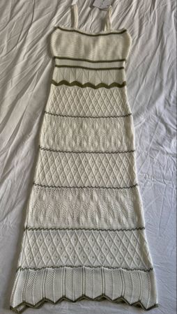 Boho Maxi Knit Dress Cream/Olive Summer Beach Vacation - New