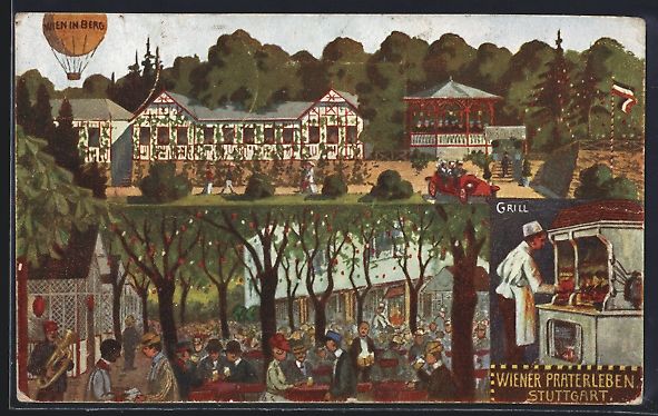 Cartoline postali: Stuttgart, Gasthaus mit Wiener Praterleb – Usato da Berlin venduto da bartko-reher