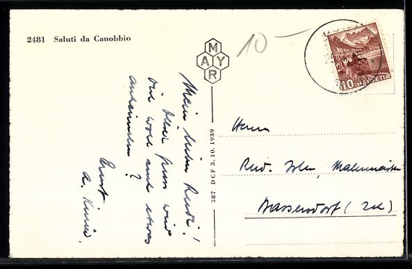 Cartoline postali: Canobbio, Veduta del paese con chiesa e  – Usato da Berlin venduto da bartko-reher 1