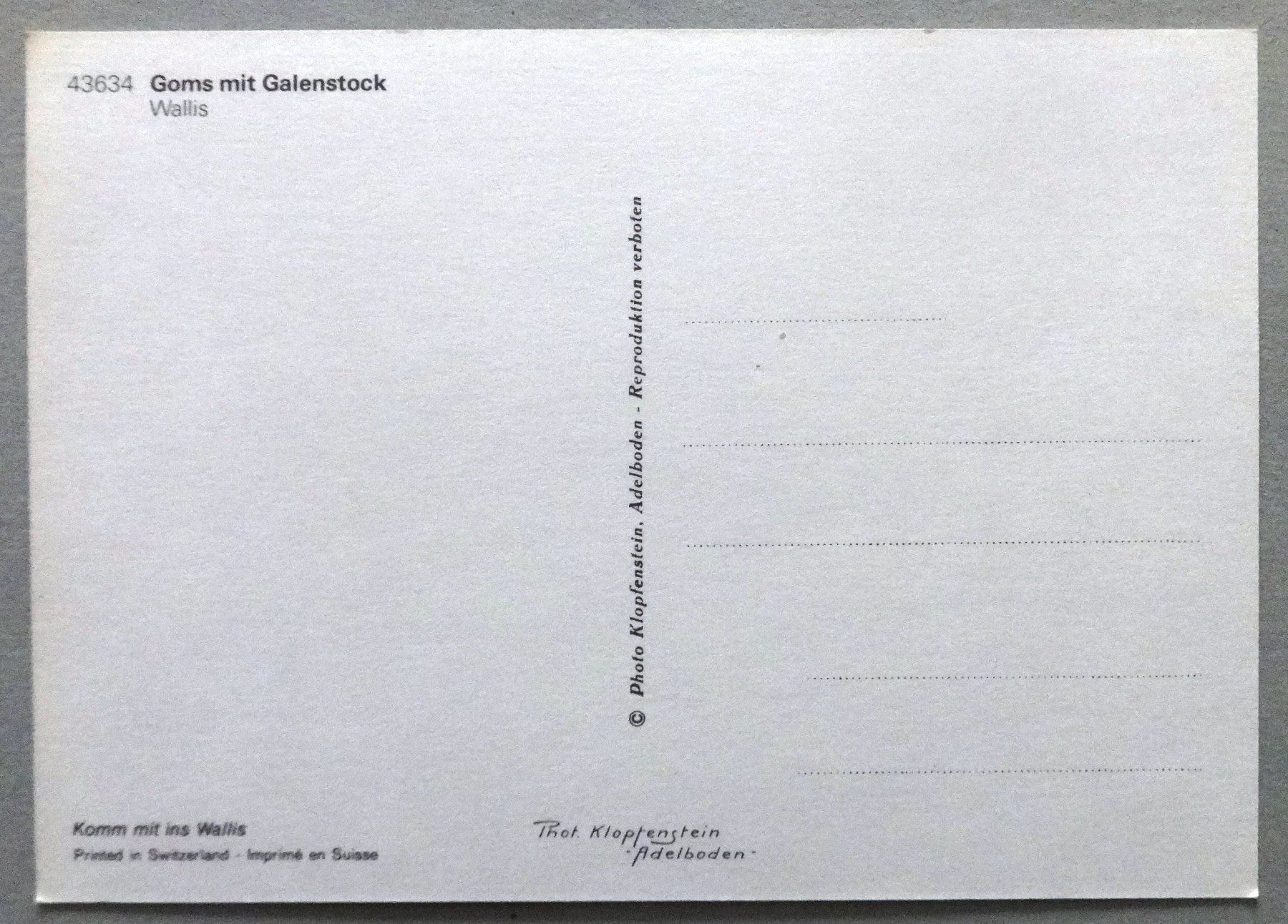 Cartoline postali: Goms mit Galenstock, Wallis – Usato da Fétigny venduto da Billy2miny 1