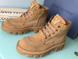 LOUIS VUITTON Lv Checker Beige Leder Stiefel Boots 44.5 NEUE