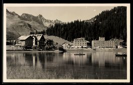AK Arosa, Obersee, Ufer mit Hotels und Ruderbooten