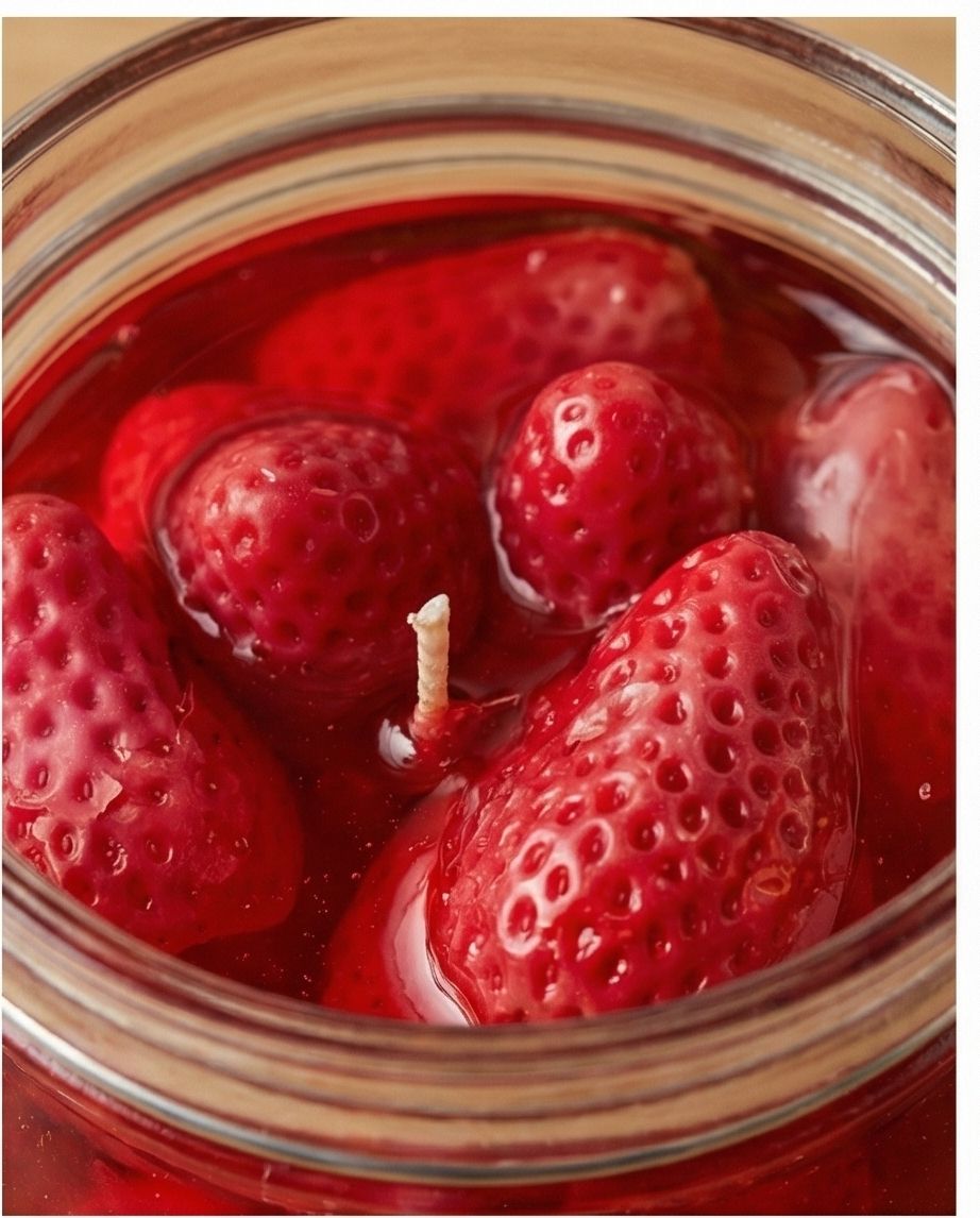 Candele: Dekokerze Erdbeeren im Glas neu – Nuovo e nell'imballaggio originale da Unterentfelden venduto da Byhnluxury 1