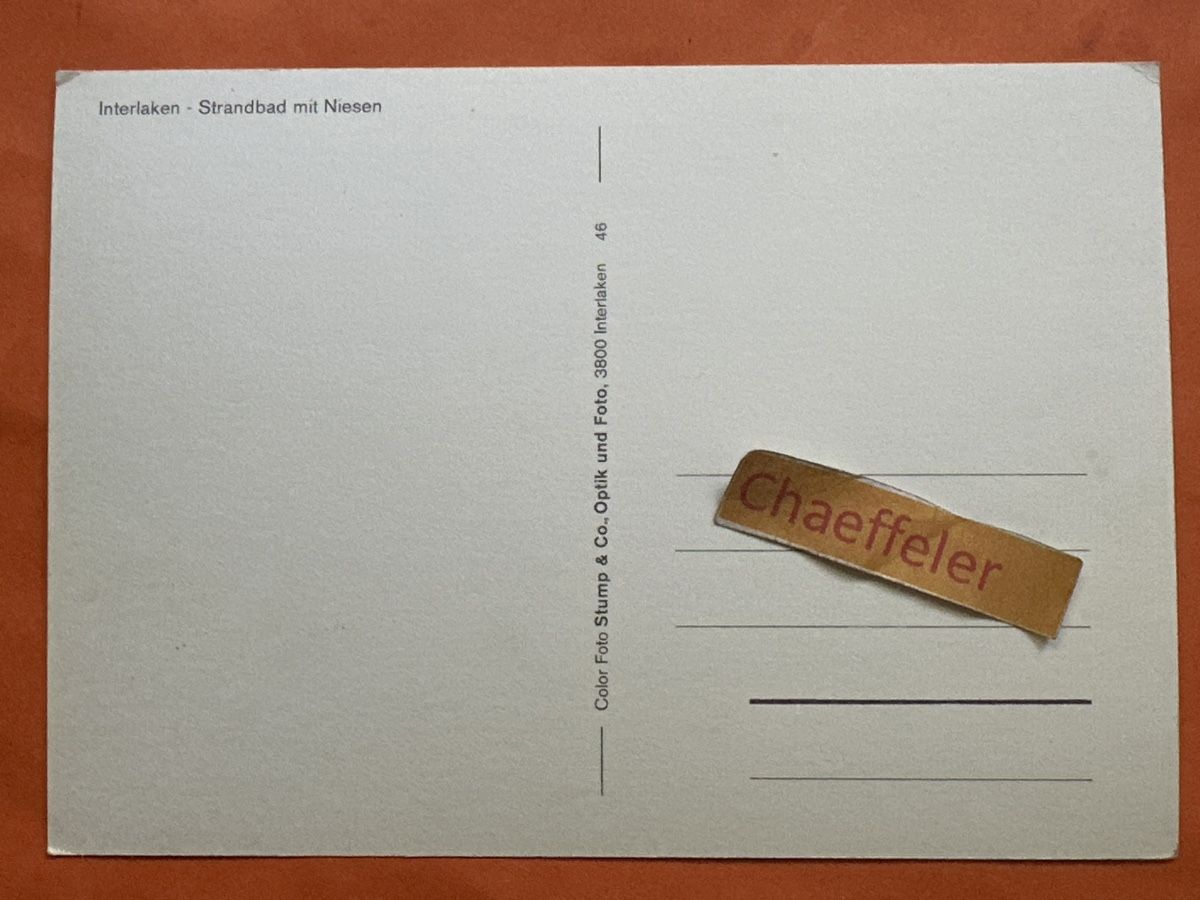 Cartoline postali: Interlaken - Strandbad mit Niesen.  – Usato da Zürich venduto da Chaeffeler 1