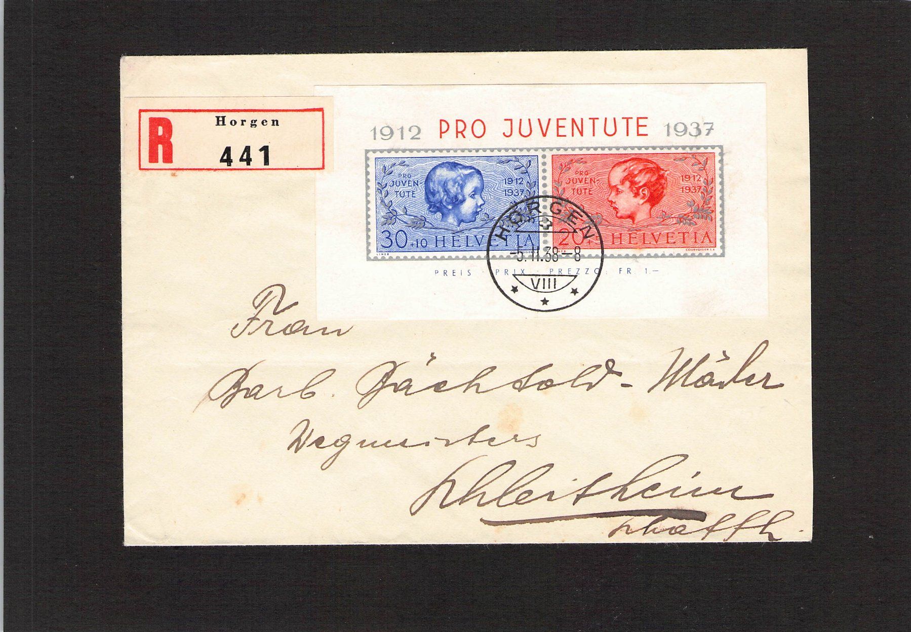 Alle Briefmarken: R Brief Pro Juventute 5.ll.38 – Gebraucht aus Reichenburg von Pipo-67