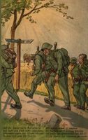 erschöpfte Soldaten beim Marschieren