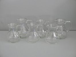 6 STÜCK ALTE GLAS-KRÜGLEIN 2 DL + 3 DL GEEICHT 1964/67