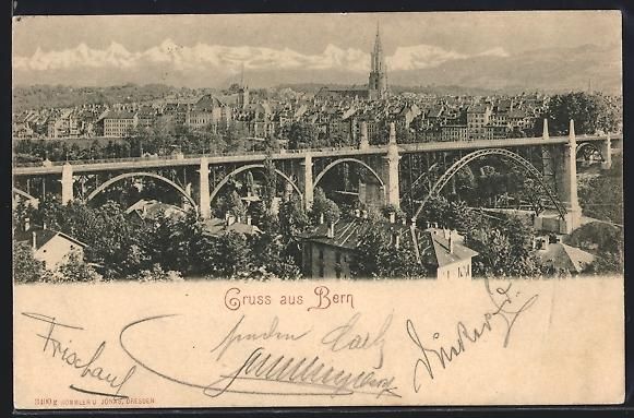 Cartoline postali: AK Bern, Teilansicht mit Viadukt, 1900 – Usato da Berlin venduto da bartko-reher
