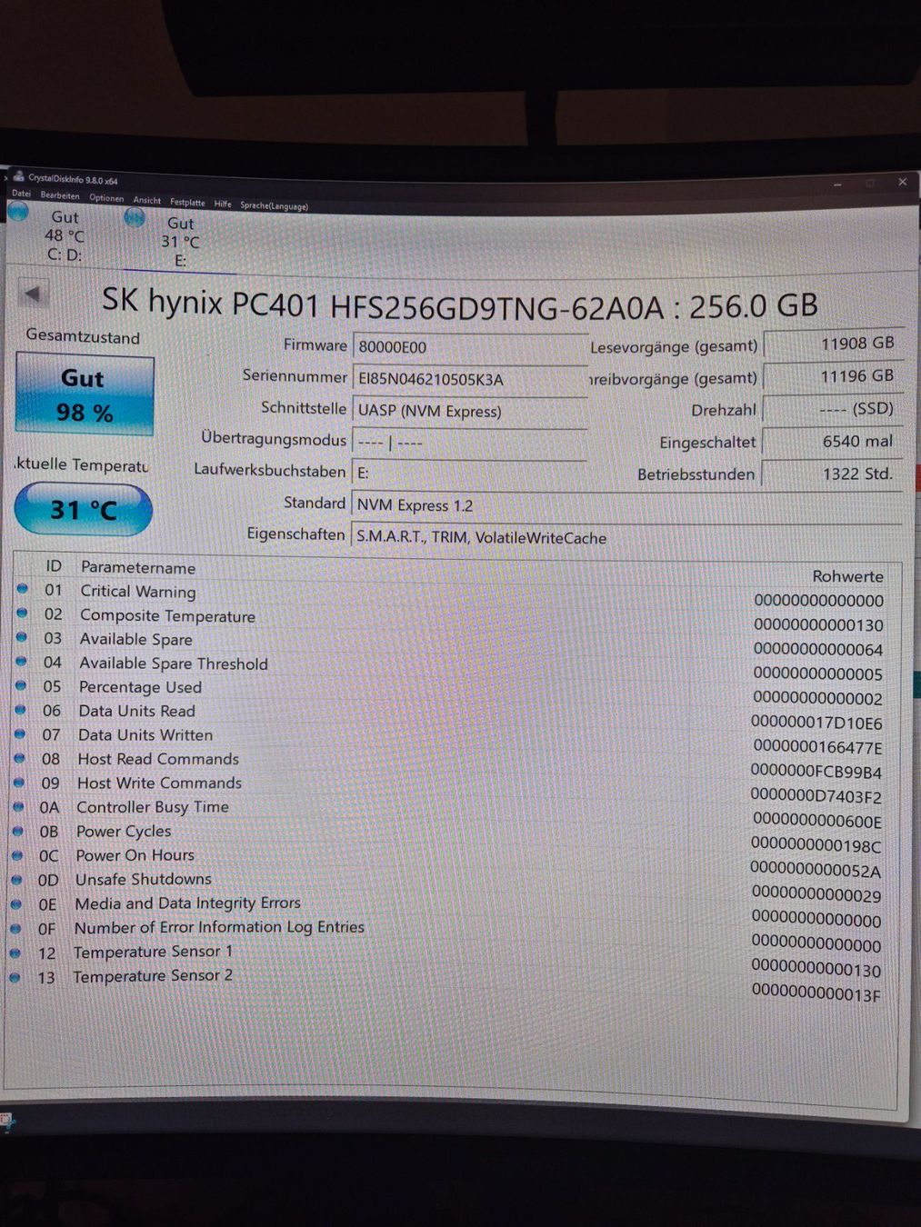 Harddisks: SSD 256GB NVMe 98% – Gebraucht aus Altdorf UR von weign 1