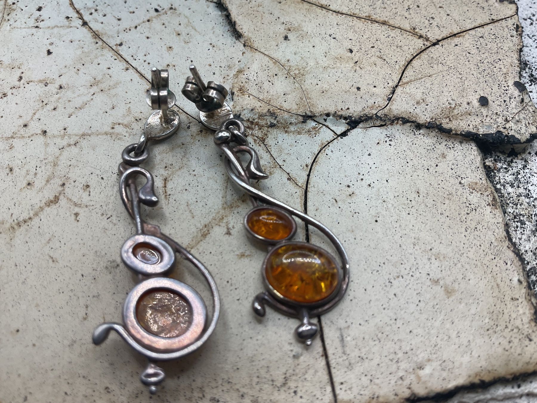 Orecchini pendenti & Orecchini a lobo: Vintage Ohrstecker, Silber mit Bernstein – Usato da Luzern venduto da S.Kern01 1