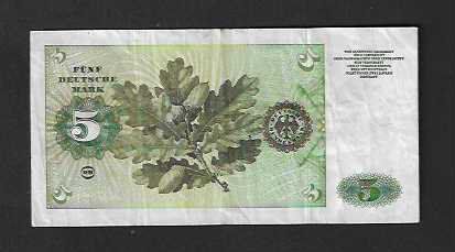 Banconote: Germania   5  Mark  1960  Gebraucht – Usato da Gordola venduto da coinsandnotes 1