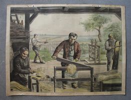 Schulwandbild "Bearbeitung des Flachses"