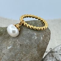 Silberring gelbvergoldet mit Perle Grösse 54