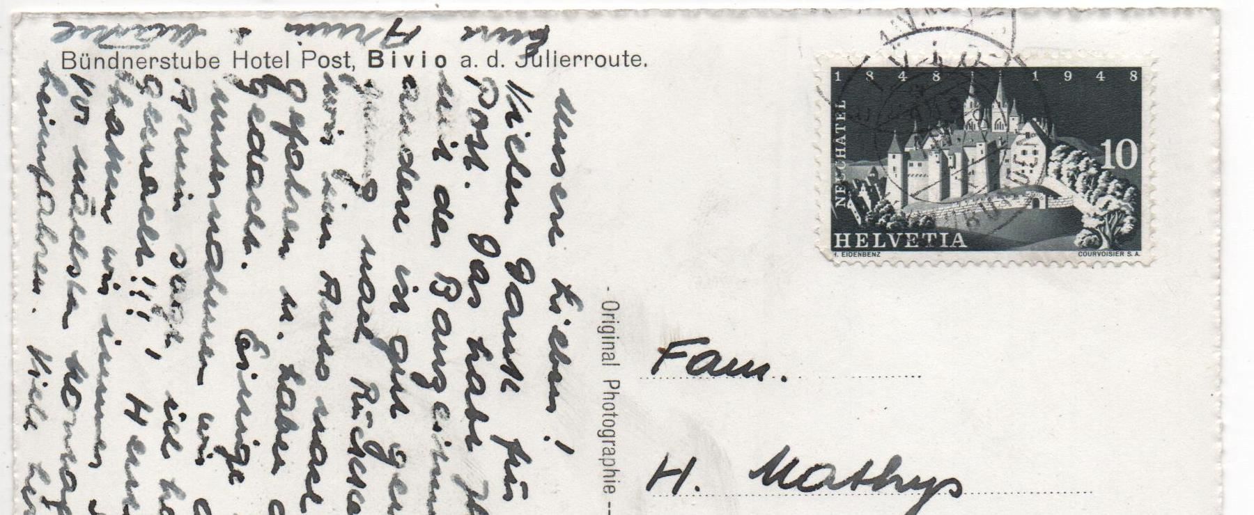 Cartes postales: BIVIO Bündnerstube Hotel Post – D'occasion à Jona par philajona 1