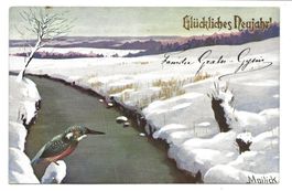 Glückliches Neujahr - Eisvogel Winter Künstler Mailick 1906