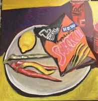 Gemälde: Stillleben mit Zitrone, Chips und Chili🌶️ (55)