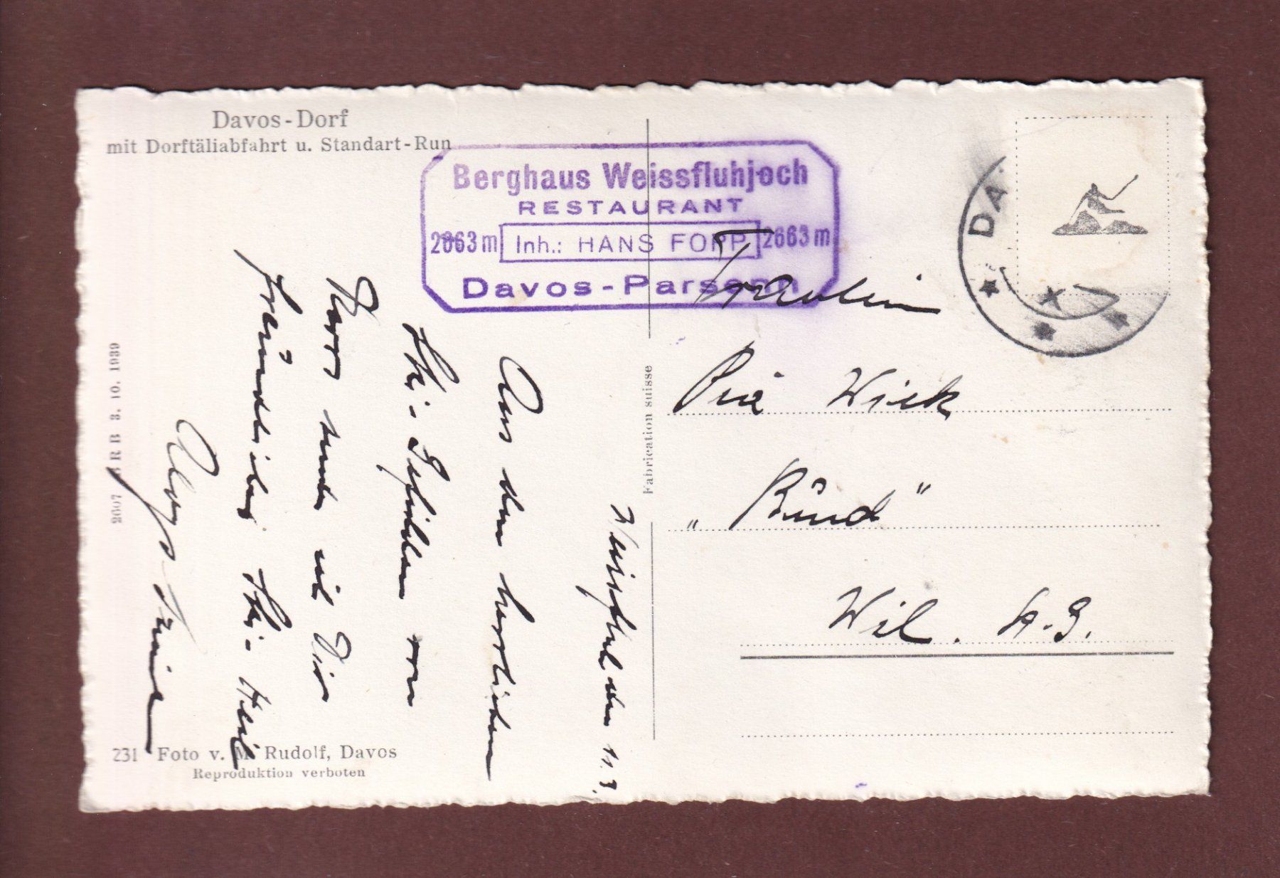 Cartoline postali: DAVOS-DORF – Usato da Pully venduto da nicecards 1