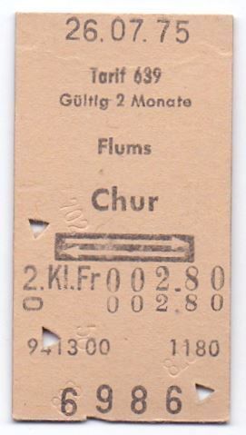 Biglietti: Billette Flums - Chur 1975 – Usato da Langenthal venduto da Sammlungs_aus