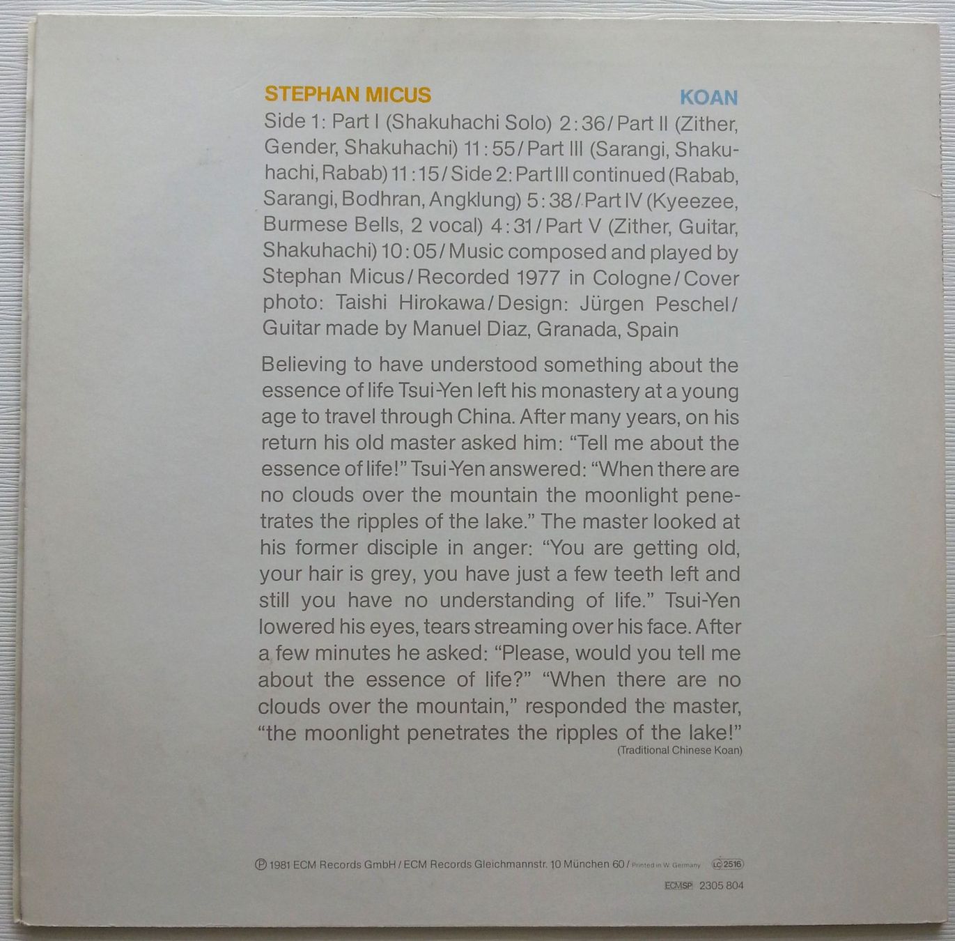 Dischi in vinile: LP Vinyl: STEPHAN MICUS - KOAN, 1981 – Usato da Oberriet SG venduto da ganesh435 1