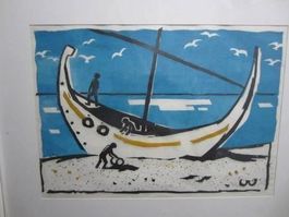 KÜNSTLER ? LINOLSCHNITT ISIGNIERT GRÖSSE  69X55CM MIT RAHMEN