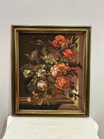 Vintage Gobelin Blumenbild im Holzrahmen 58 x 67 cm