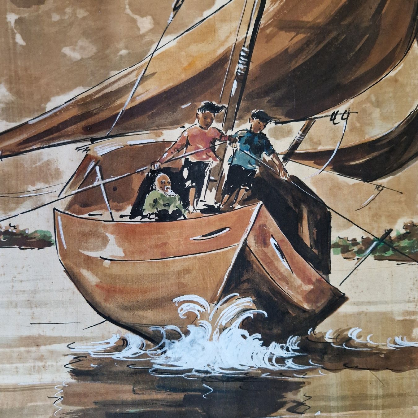 Dipinti: China, antikes Bild, Segler Schiff – Usato da Seengen venduto da Seestern77 2