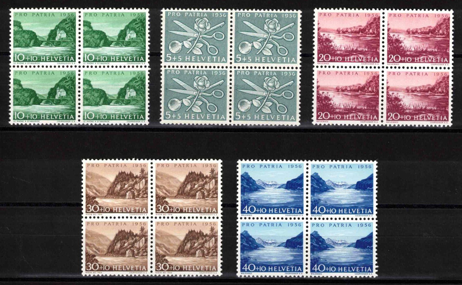 Tutti i francobolli: Pro Patria 1956 Serie im 4er-Block ** postfrisch – Nuovo (secondo la descrizione) da Nuglar venduto da Stamp88