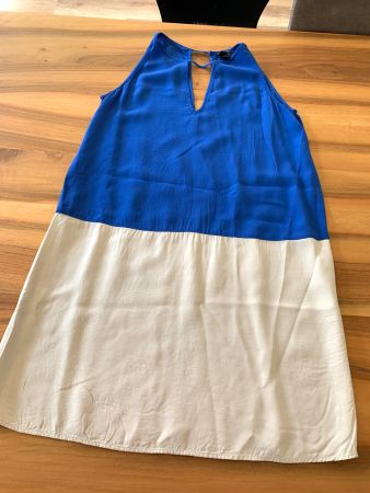 MANGO tolles Kleid raffiniert blau/beige Gr. S