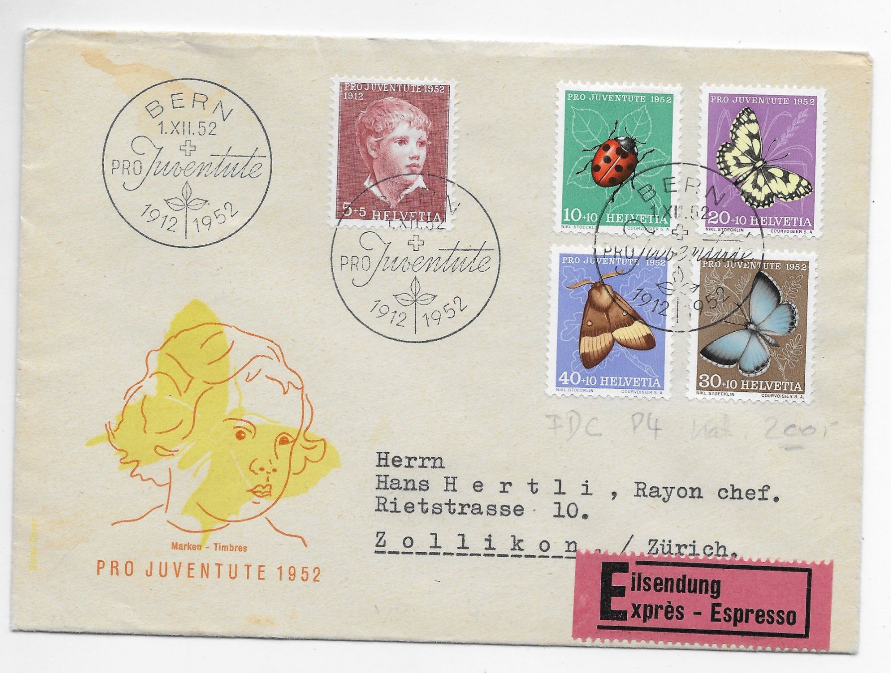 Tutti i francobolli: PJ  Express FDC illustriert 1952 – Usato da Hefenhofen venduto da Richsalz