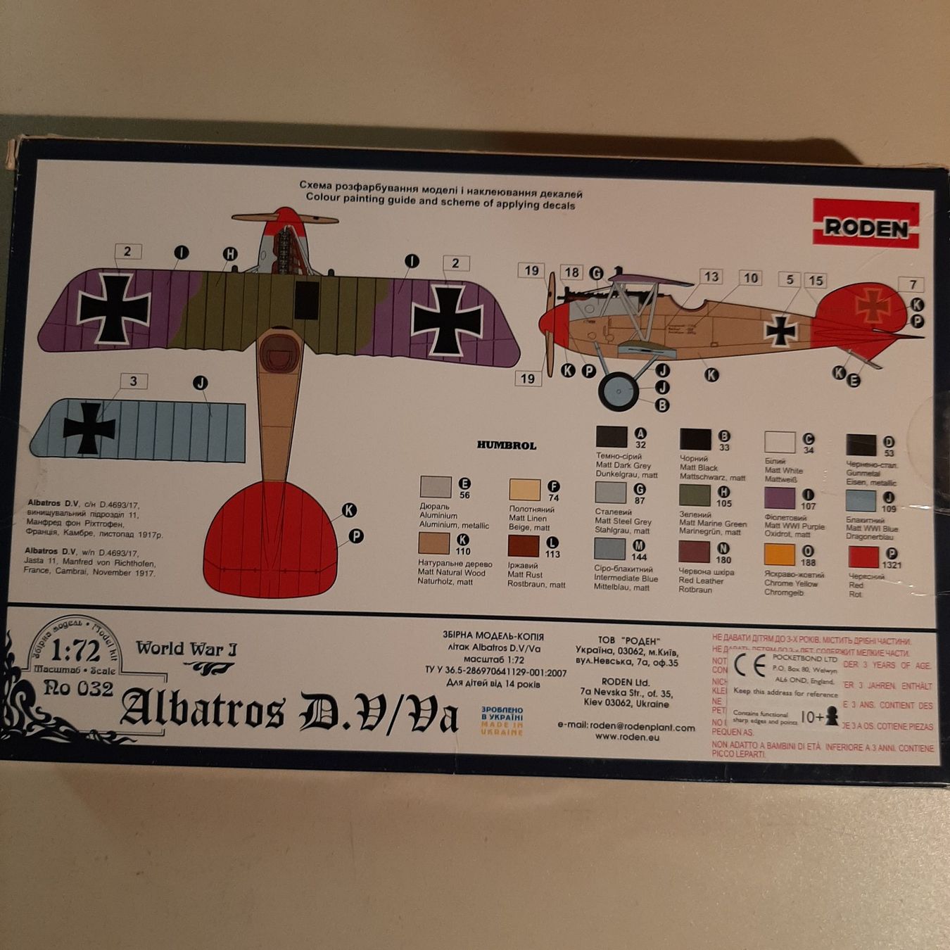 Kits de montage: 3078 ... Albatros D. V/Va ... Roden Ro 032 – D'occasion à Bonstetten par Benibanny59 1