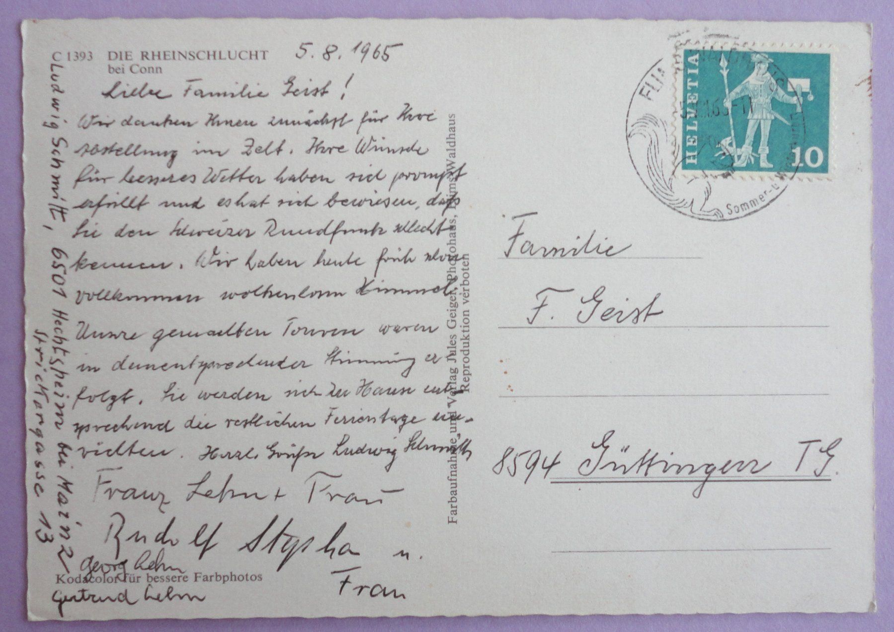 Cartoline postali: Die Rheinschlucht bei Conn – Usato da Fétigny venduto da Billy2miny 1