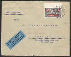 Flugpost Schweiz 1934 Zürich Halle Breslau Luftpost ab Davos