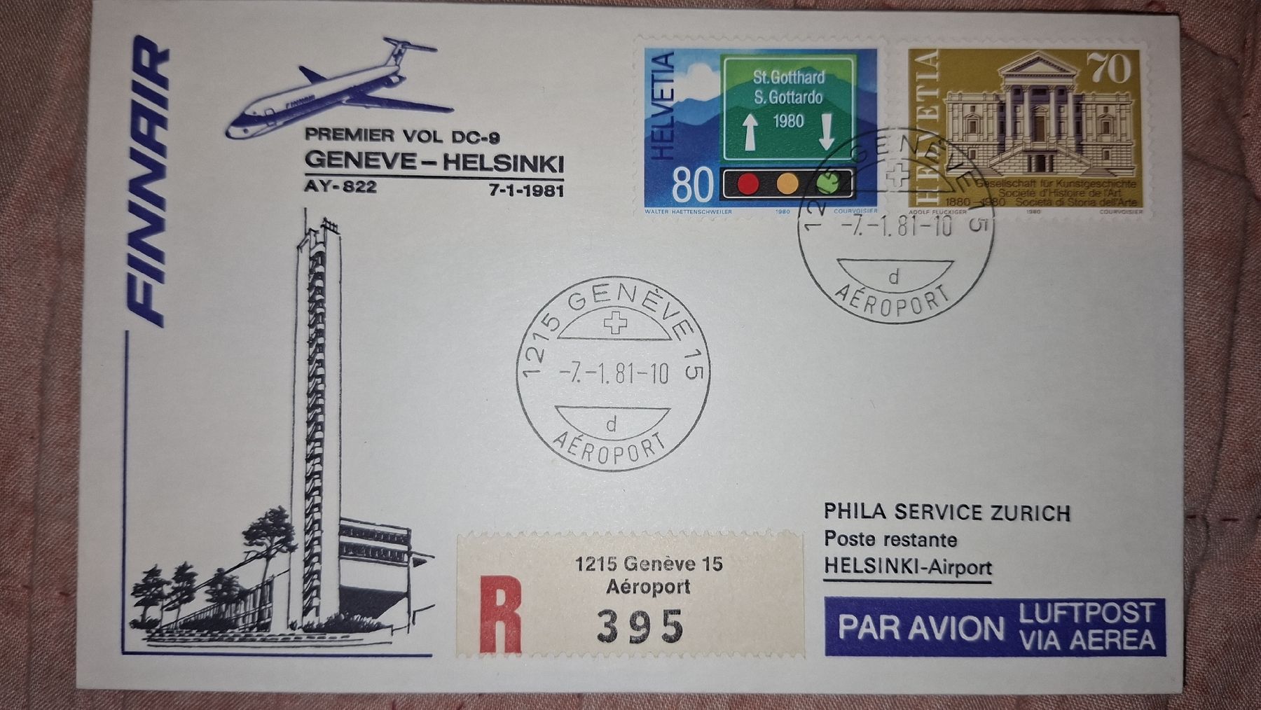 Alle Briefmarken: Swissair Geneve - Helsinki 07.01.1981 – Gebraucht aus Balgach von SIMEON27