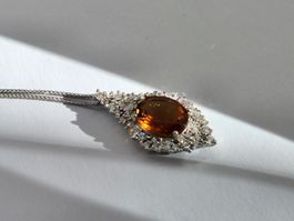 Silber Halskette mit Whiskey Citrin Anhänger 925er Silber