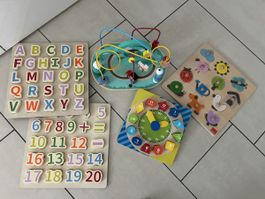 Holzspielzeug Set: ABC, Zahlen, Formen, Uhr neuwertig 