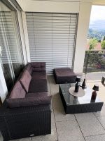 Balkon-/Gartenmöbel Set (Rattanoptik) – Sofa, Tisch & Hocke