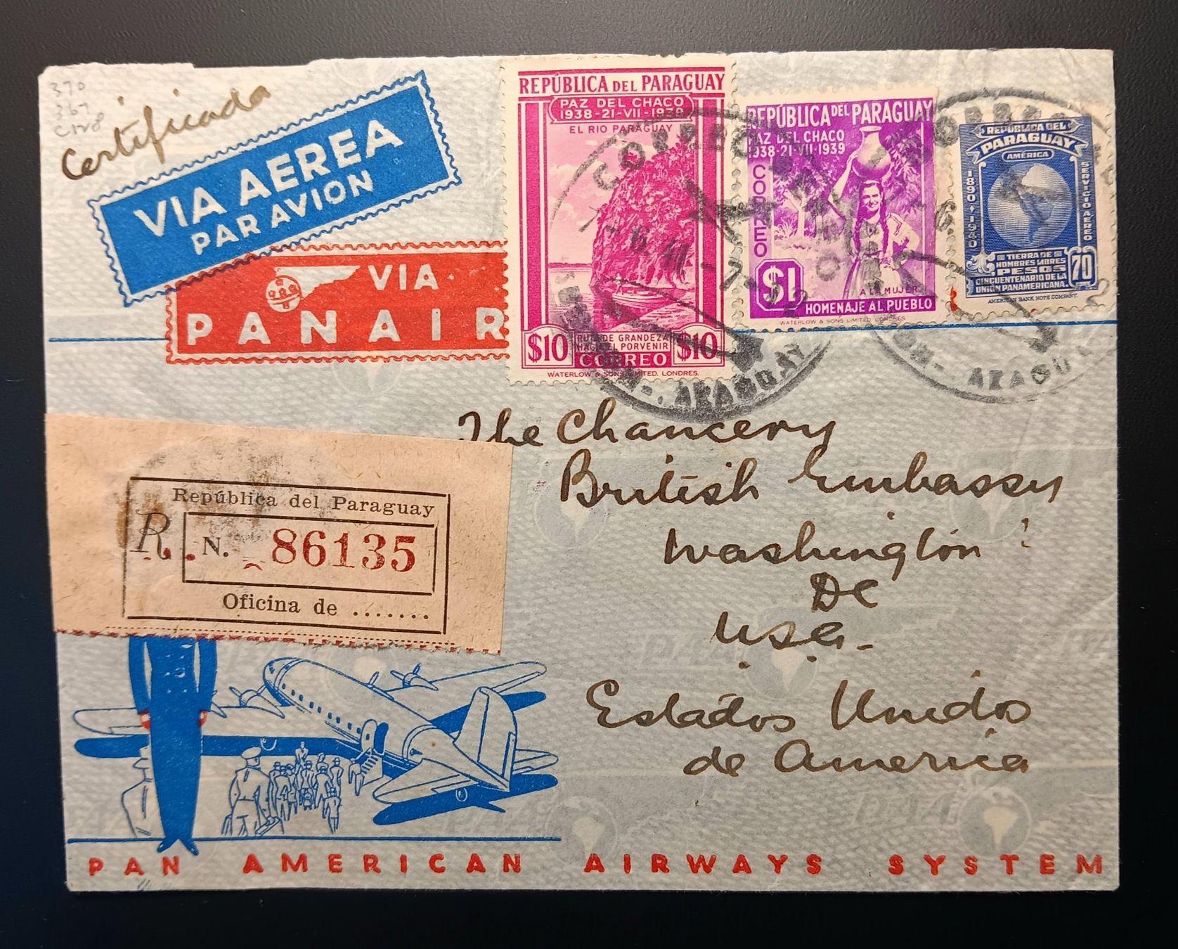 Tutti i francobolli: PARAGUAY, EINGESCHRIEBENE PAA - LUFTPOST IN DIE USA 1941 – Usato da Holderbank AG venduto da DINOS-PHILA
