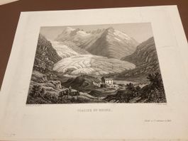 Glacier du Rhône gravure 36x25 ptis plis envoi dans rouleau