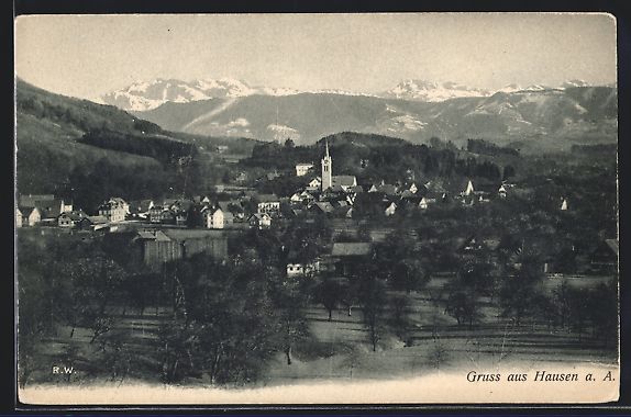 Cartoline postali: AK Hausen a. A., Teilansicht mit Bergen – Usato da Berlin venduto da bartko-reher